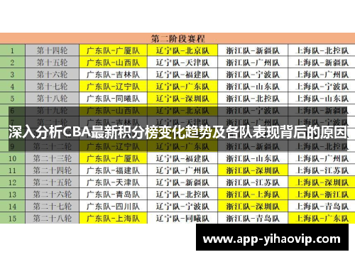 深入分析CBA最新积分榜变化趋势及各队表现背后的原因 深入分析CBA最新积分榜变化趋势及各队表现背后的原因